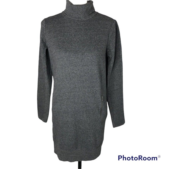 Lou‎ & Grey Womens Gray Sweatshirt Dress Size Small Turtleneck Zip Pockets Mini - Picture 2 of 8